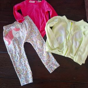 3 Piece Set 18 Months unicorn floral pants zip up cardigan long sleeve one piece